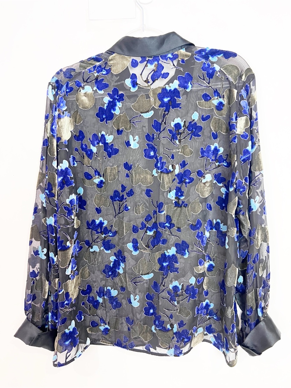 RAG & BONE BLACK VELVET BURNOUT GIGI BLOUSE PURPLE GREEN FLORAL WOMENS LARGE - Picture 3 of 9